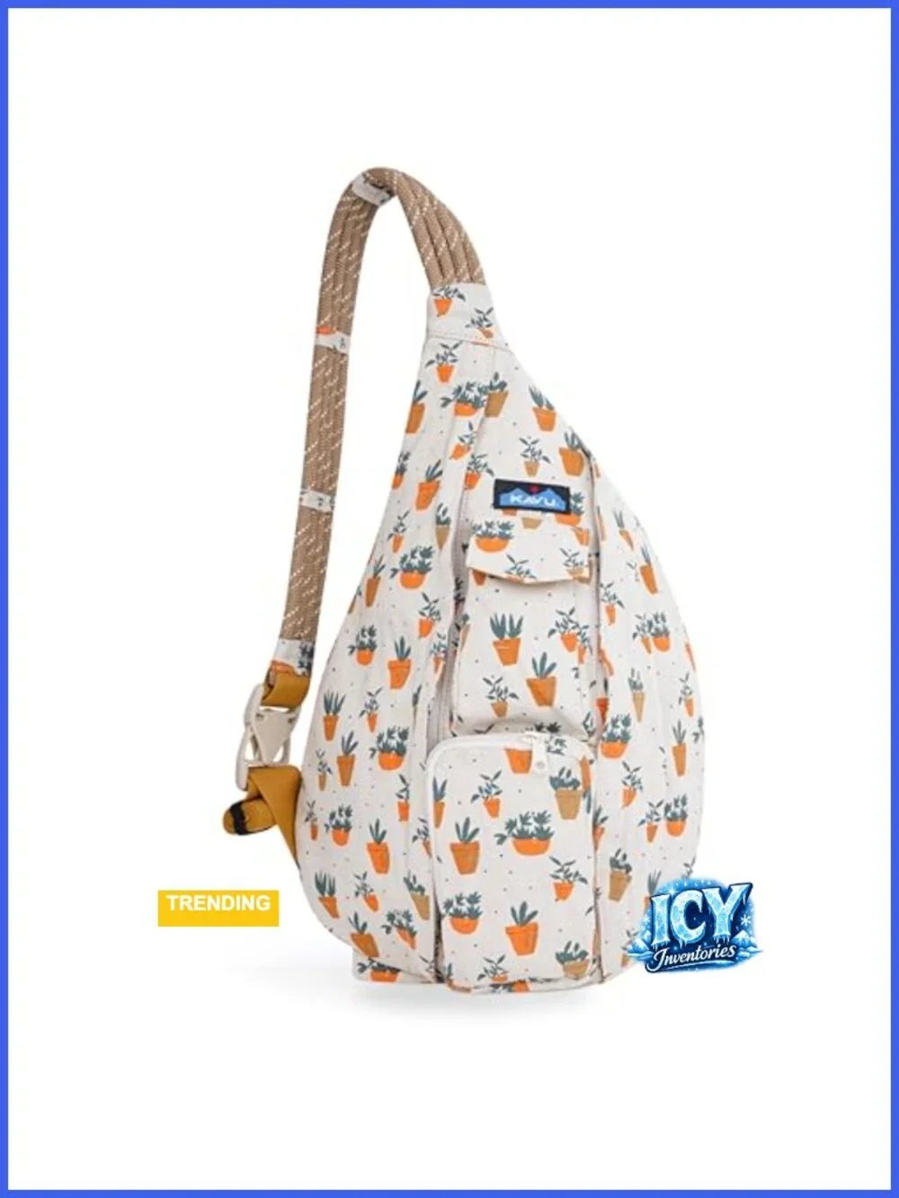 Cotton Canvas Crossbody Sling Bag with Adjustable Rope Strap & Padded Back for